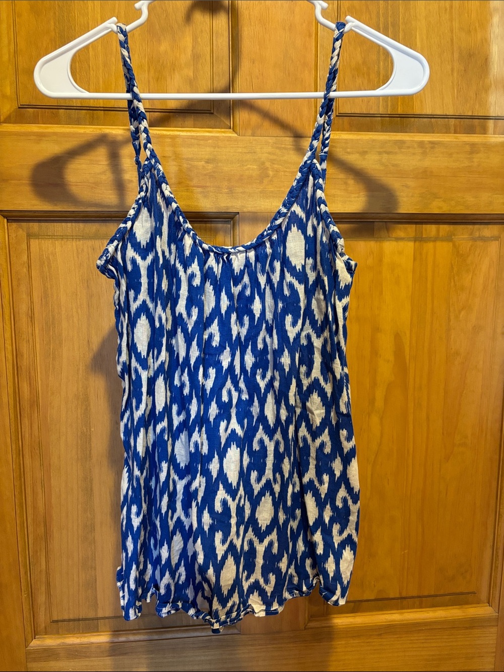 GAP Blue & White Ikat-Print Braided-Strap Camisole